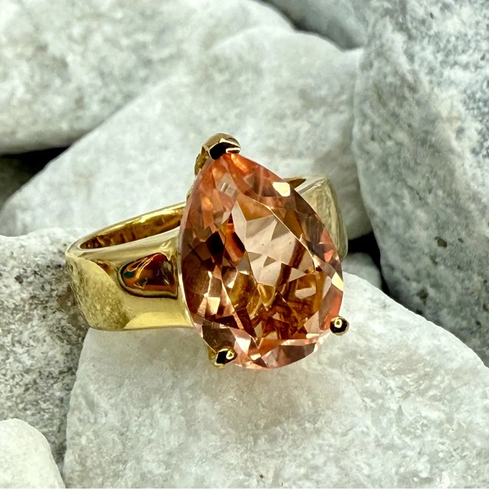 NWT Morganique Quartz 5.35ct Pear Solitaire Ring 18K Vermeil YG over 925 Size 6 - Picture 5 of 17